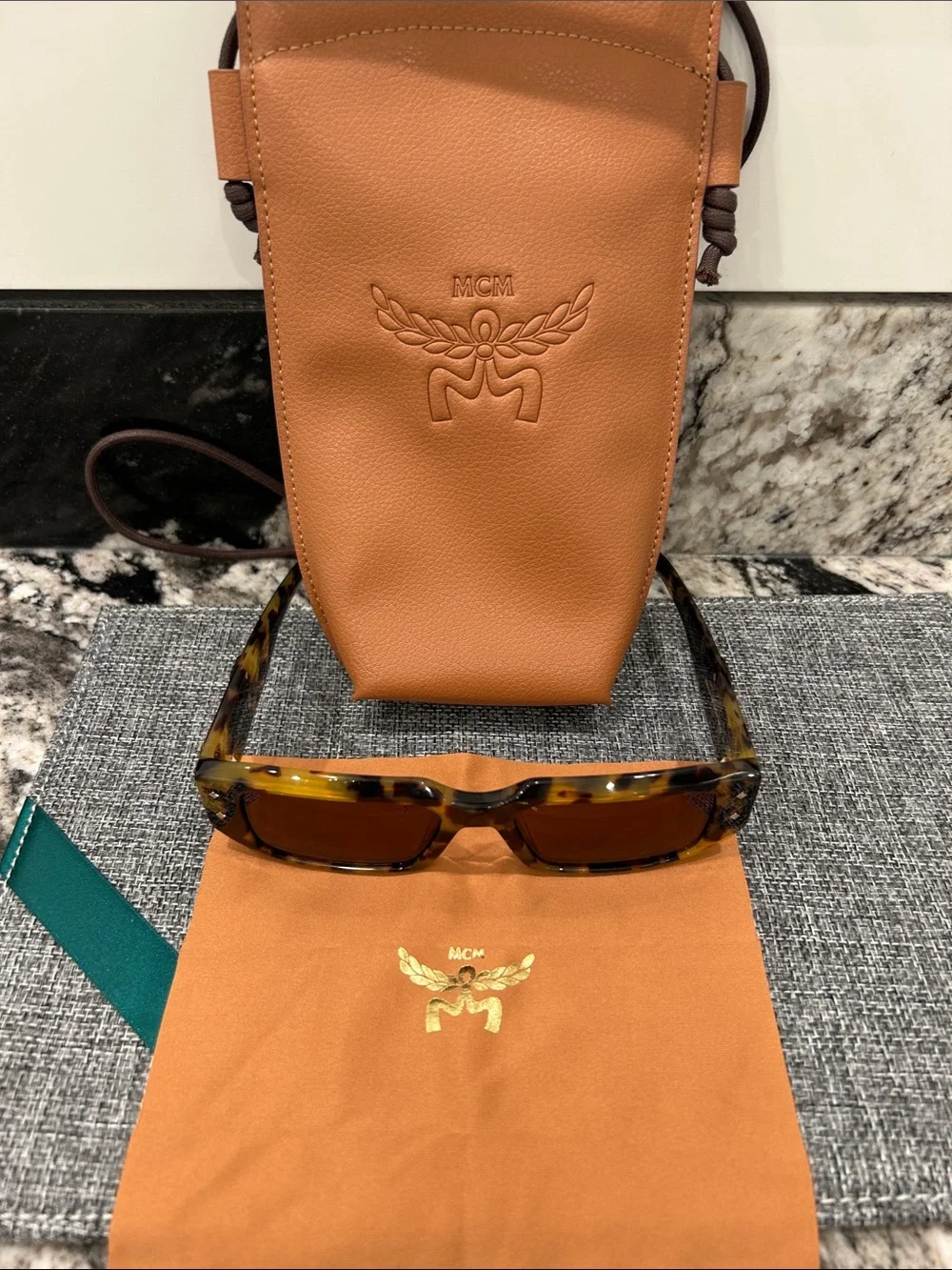 MCM Tortoiseshell Rectangular Sunglasses with Brown Lenses